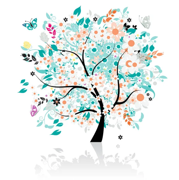 Blommigt Träd Vacker Bild Vektor Illustration — Stock vektor