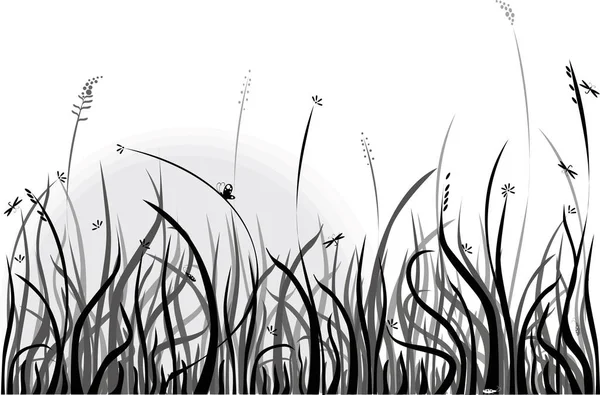 Fond Noir Blanc Avec Herbe Insectes Élément Design — Image vectorielle