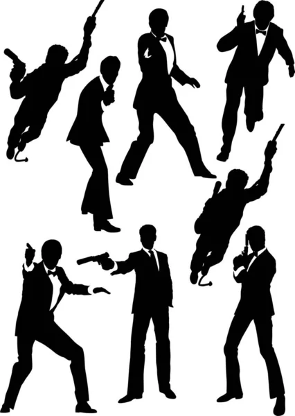 Some Secret Agent Poses — Stock Vector