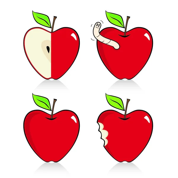 Cztery Ikony Jabłka Kształcie Serca Odbiciem — Wektor stockowy