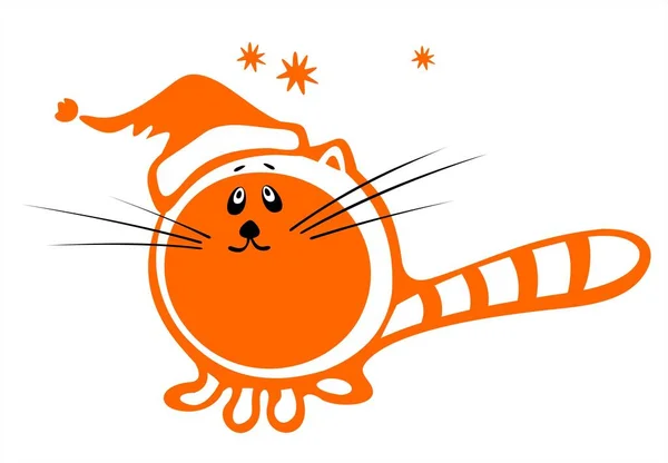 Stilisierte Katze Mit Weihnachtsmütze Auf Weißem Hintergrund Digitale Illustration — Stockvektor