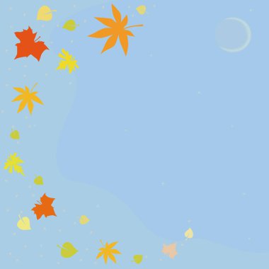 Sonbahar gökyüzü ay ve düşen yapraklarla