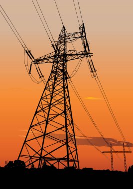 Elektrik hatları ve elektrik direklerinin vektör silueti