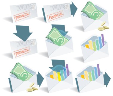 Mali e- posta simgesi seti, web kullanımı için mükemmel.