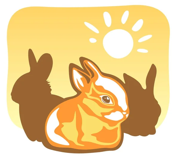 Украшенный Кролик Солнце Желтом Фоне — стоковый вектор