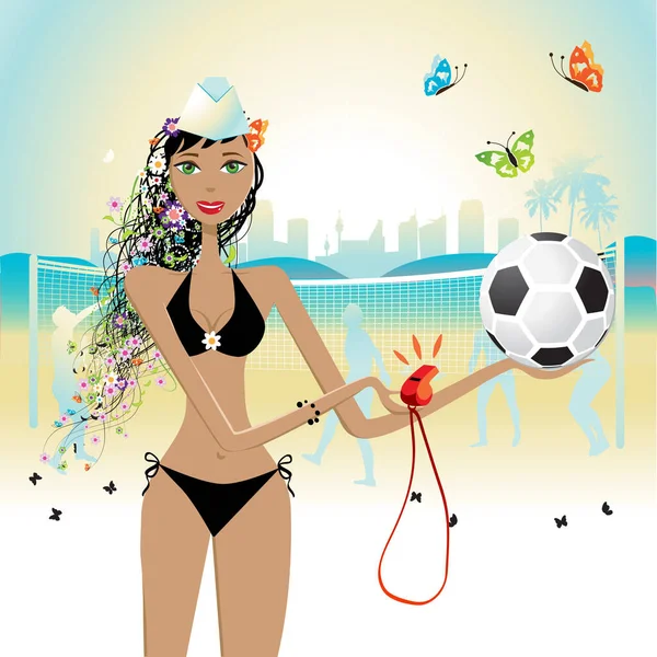 Beautiful Girl Plays Volleyball — Stock Vector