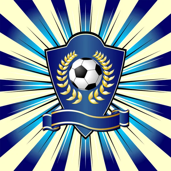 Soccer Bouclier Thème Sur Fond Rayé Coloré — Image vectorielle