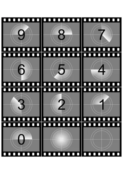 Simulace Odpočítávání Filmového Pásu Černobílé Barvě — Stockový vektor