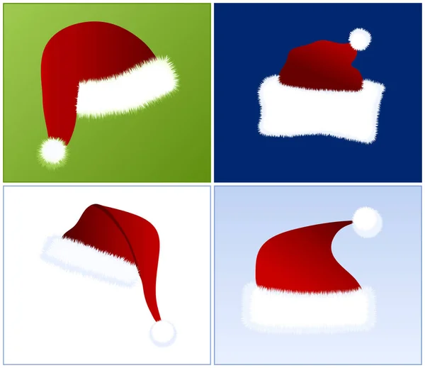 Different Views Santa Hats Different Colour Combinations — Stock Vector