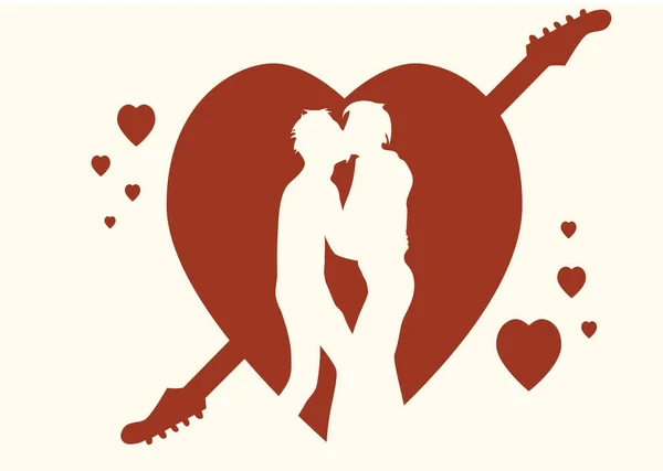 Couple Jeunes Rockers Embrasser Avec Fond Romantique — Image vectorielle