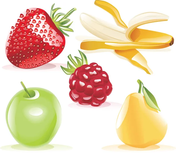 Set Détaillé Fruits Été — Image vectorielle