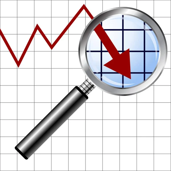Ampliação Vidro Sobre Fundo Gráfico Negativo Gráfico —  Vetores de Stock
