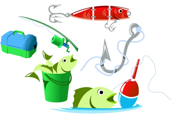 鱼和捕鱼设备 — 图库矢量图片