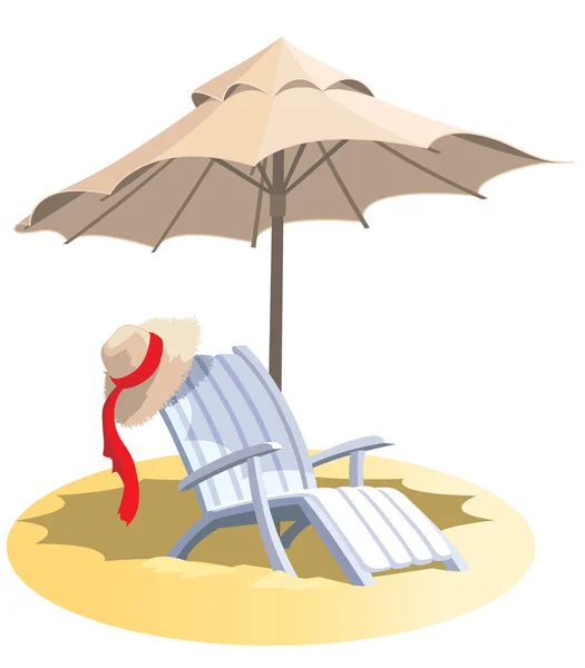Férias Verão Cadeira Guarda Chuva Uma Praia Tropical — Vetor de Stock