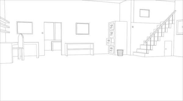 Editable Vector Outline Sketch Empty Office Interior — Stock Vector