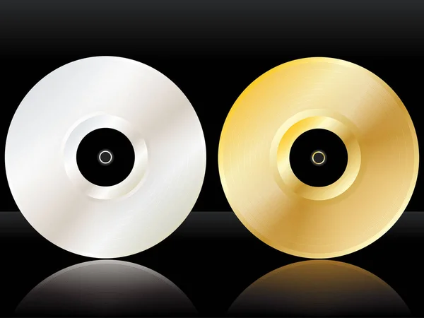 Ilustración Vectorial Discos Oro Platino Reflejados Superficie Brillante — Archivo Imágenes Vectoriales