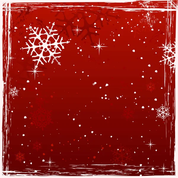 雪の結晶と赤の色合いのグランジ要素を持つクリスマスの背景 ポートフォリオ内の他のカラーバージョン — ストックベクタ