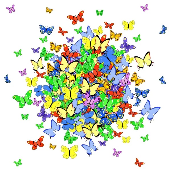 Vektorillustration Einer Masse Bunter Schmetterlinge — Stockvektor