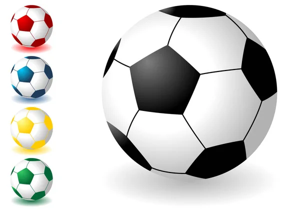 Soccer Balls Different Colors Isolated White — Stock Vector