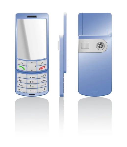 白いボタンを持つ青い携帯電話スライダーのベクトルフォトリアリズムのイラスト オープン — ストックベクタ