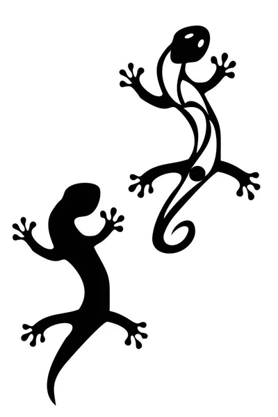 Par Tatuajes Tribales Gecko Negro — Archivo Imágenes Vectoriales