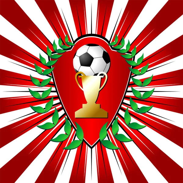 Soccer Bouclier Thème Avec Laurier Sur Fond Rayé — Image vectorielle