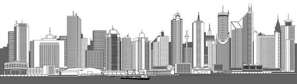 Векторная Иллюстрация Детального Горизонта Города Каждый Элемент Можно Редактировать — стоковый вектор