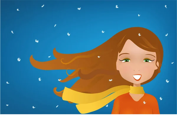 Κορίτσι Απολαμβάνοντας Χιόνι Πουλόβερ Και Μαντήλι — Διανυσματικό Αρχείο