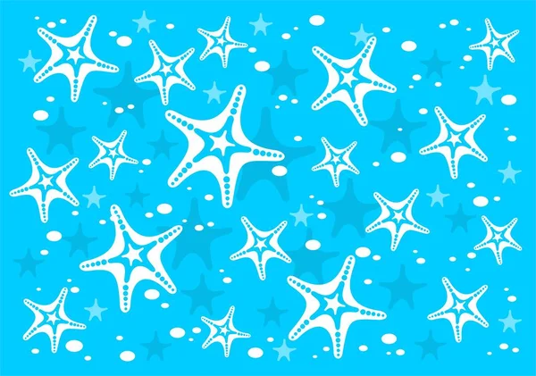 Cartoon Starfish Sea Stones Blue Background — Stock Vector