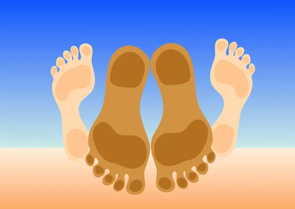 ビーチの砂の上で愛を作るカップルの足 ベクターイラスト — ストックベクタ