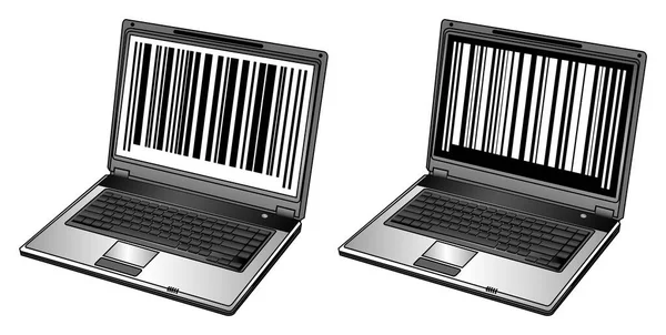 Laptop Aberto Com Códigos Barras — Vetor de Stock