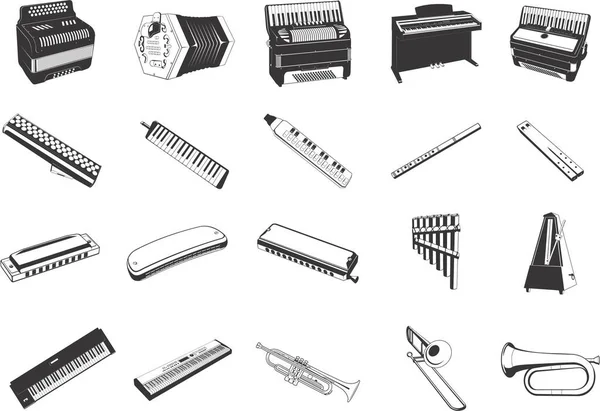 Sammlung Glatter Vektor Eps Illustrationen Verschiedener Musikinstrumente — Stockvektor