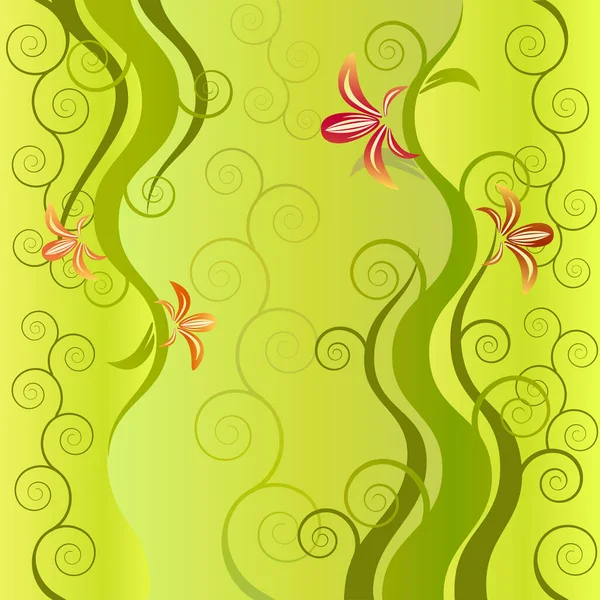 Grüne Blumen Vektor Dekor Design Hintergrund — Stockvektor