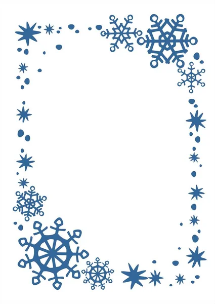 Blå Snefnug Stjerner Grænser Til Hvid Baggrund Juleillustration – Stock-vektor