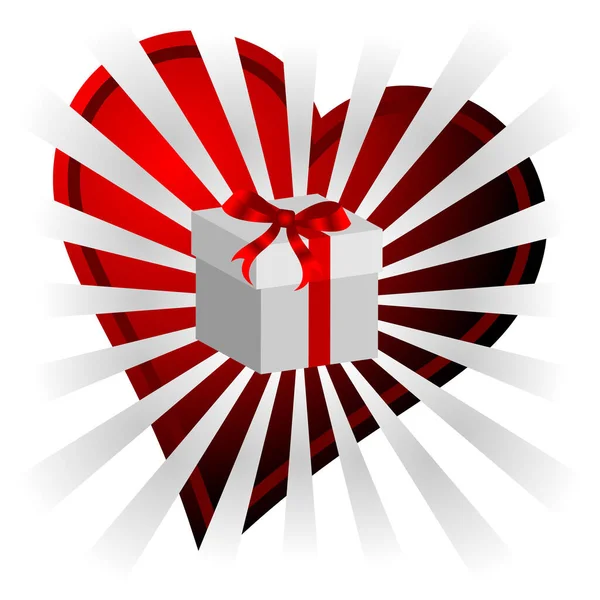 Boîte Cadeau Valentines Argent Sur Fond Rayé — Image vectorielle