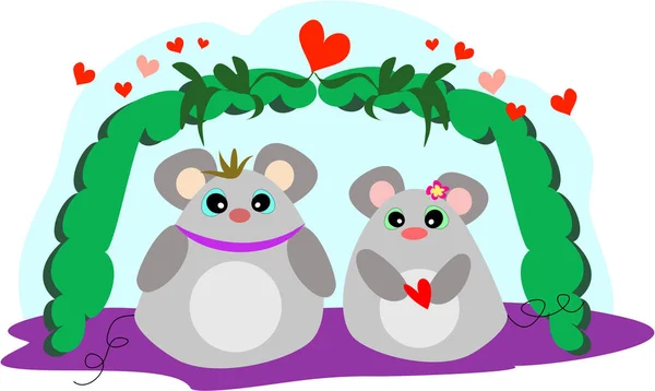 Two Cute Mice Celebrating Love Each Other — Stock Vector