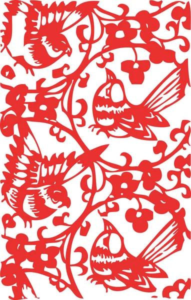 Співочі Птахи Китайський Традиційний Аркуш Паперу — стоковий вектор