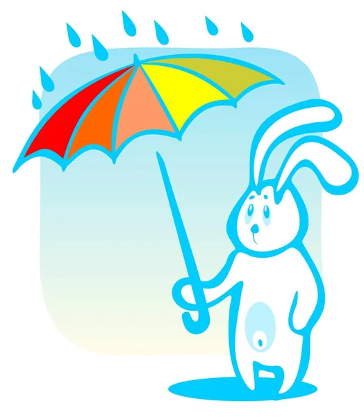 Cartoon Rabbit Umbrella Isolated Blue Background — Stock Vector