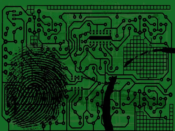 Grunge Circuit Board Effect Fingerprint — Stock Vector