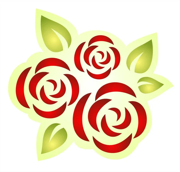 Τρία Σχηματοποιημένα Τριαντάφυλλα Λευκό Φόντο Ψηφιακή Απεικόνιση — Διανυσματικό Αρχείο