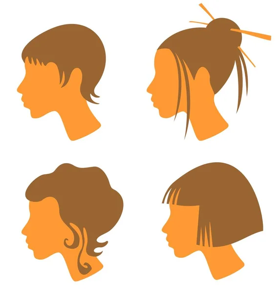 四个女人的头 红头发 不同的头发 古典的和日本的 — 图库矢量图片