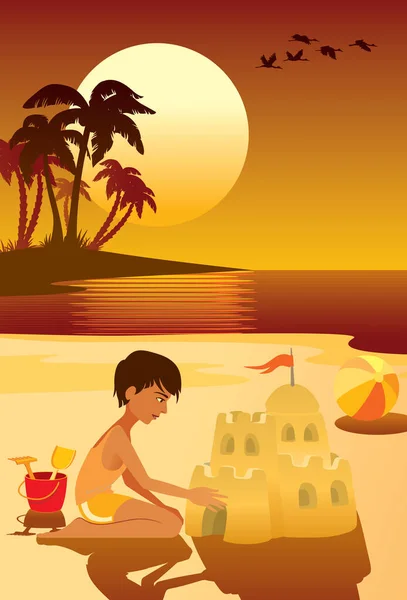 Tropical Island Boy Having Fun Beach — Stock Vector