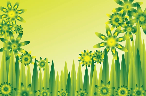草甸的背景 有抽象的绿色和黄色的花 — 图库矢量图片