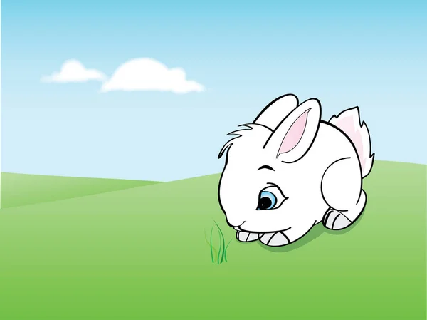 画着一只可爱的复活节小兔子在绿地上玩耍 — 图库矢量图片