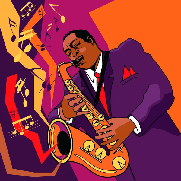 Illustration Vectorielle Originale Saxophoniste Sur Scène — Image vectorielle