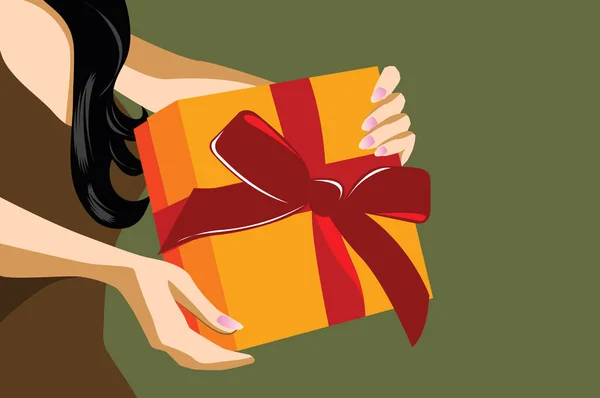 Illustration Woman Holding Gift Box — Stock Vector