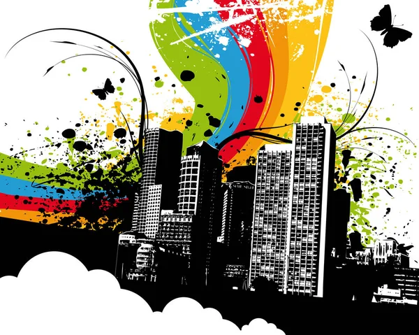 Grunge Rainbow City Vector Ilustração — Vetor de Stock