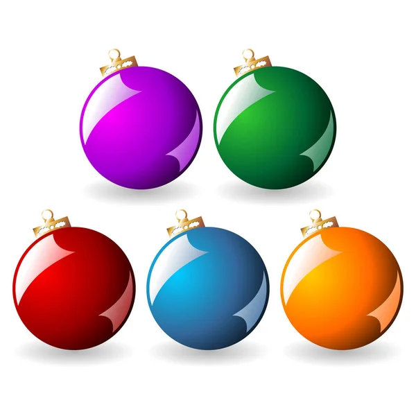 Julbollar Med Olika Färger Isolerade Över Vit Bakgrund — Stock vektor