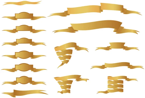 黄金の装飾リボンのコレクション イラスト — ストックベクタ