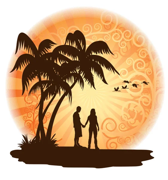 Couple Love Looking Sunset — Stock Vector